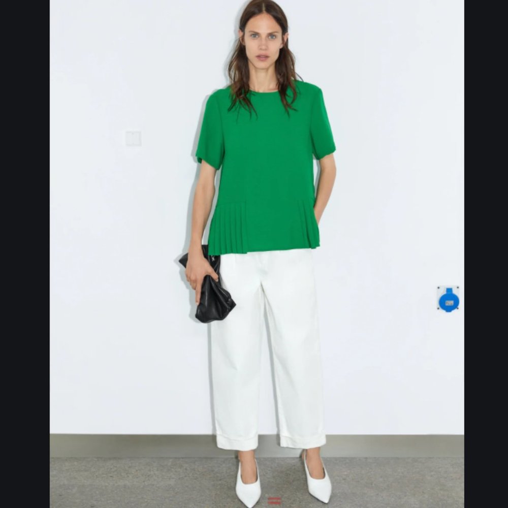 ZARA GREEN PLEATED SIDES BLOUSE